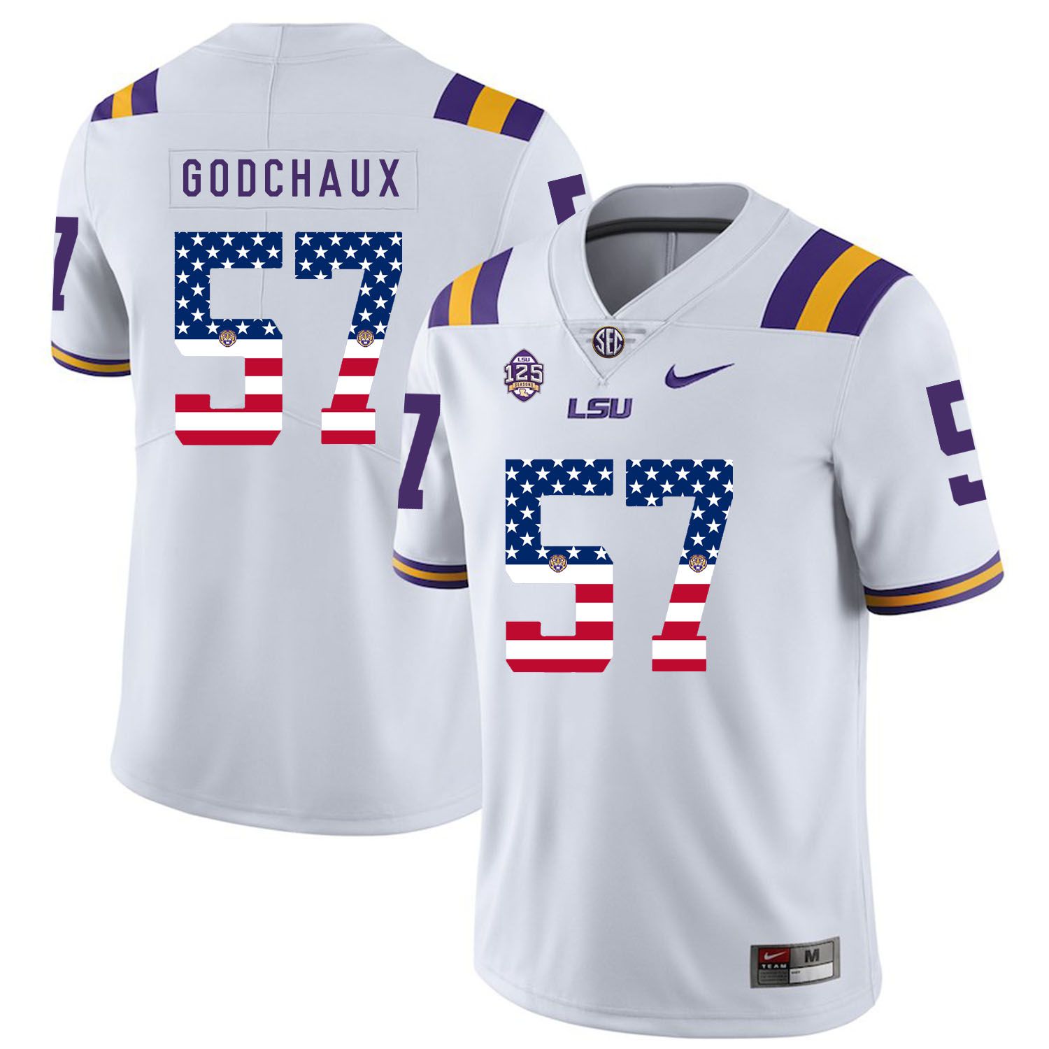 Men LSU Tigers 57 Godchaux White Flag Customized NCAA Jerseys